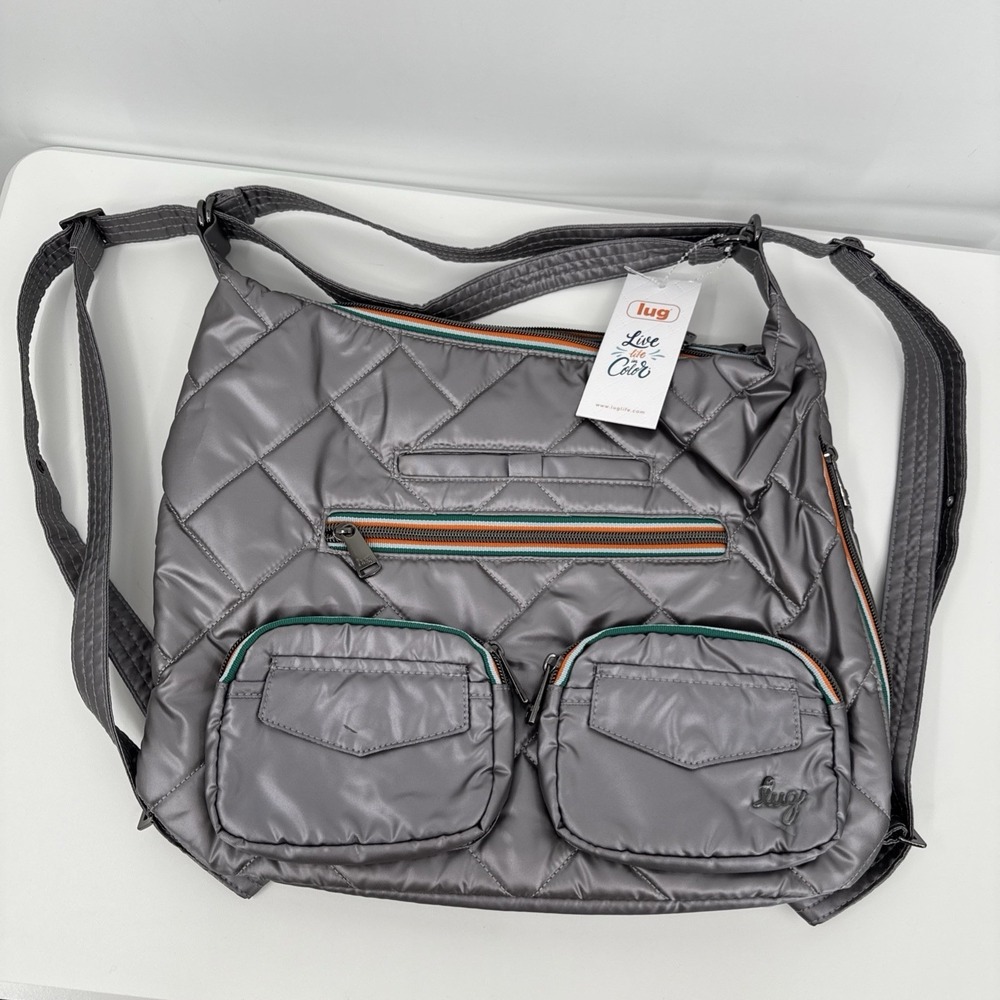 Lug Ziplinerβ 2 Hobo Convertible Backpack Bag purse Tote Metal Pearl NEW